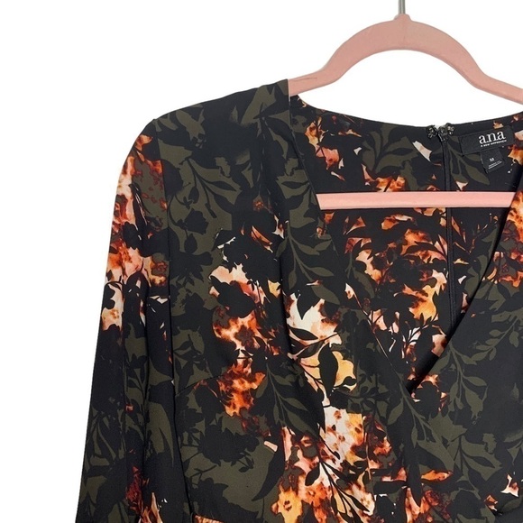 A.N.A Floral Bell Sleeve Wrap Blouse Size Medium - Picture 5 of 12